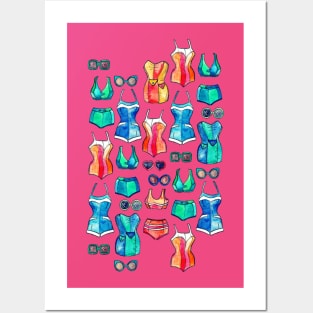 Sixties Swimsuits and Sunnies on blush pink Posters and Art